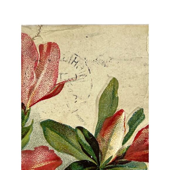 Antique 1909 Ephemera Embossed Posted Signed Postcard Lilies Floral Best Wishes - Picture 3 of 8